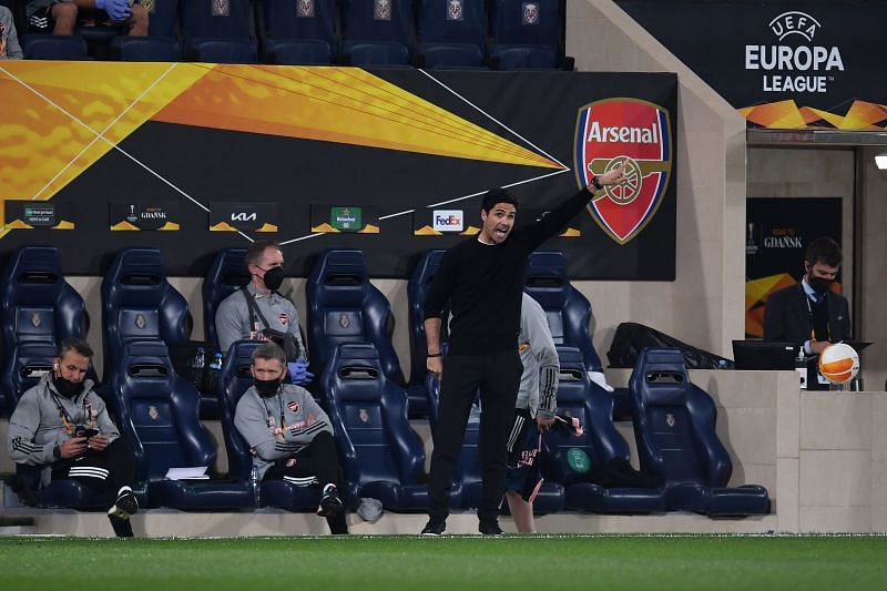 Mikel Arteta at Arsenal's 2-1 loss in the EL semi-final first leg vs. Villareal